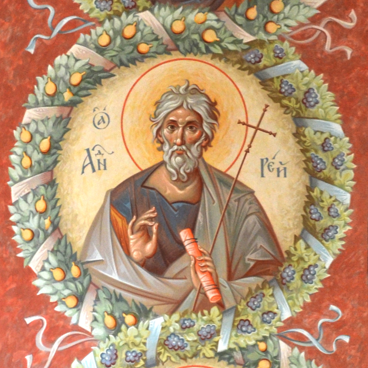 Святой апостол Андрей. На фото фреска собора святого благоверного князя Александра Невского в Симферополе.