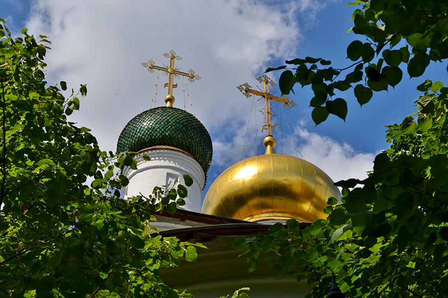 Купола собора Владимирской иконы Божией Матери летом.