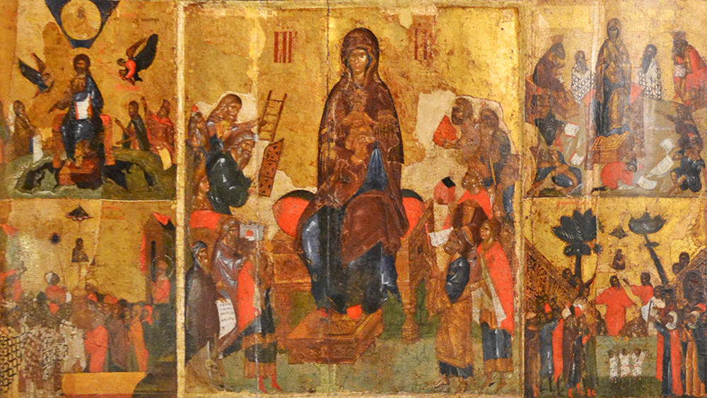 Икона Успенского собора Московского Кремля «Похвала Богоматери, с Акафистом», третья четверть XIV века, одна из первых на Руси.