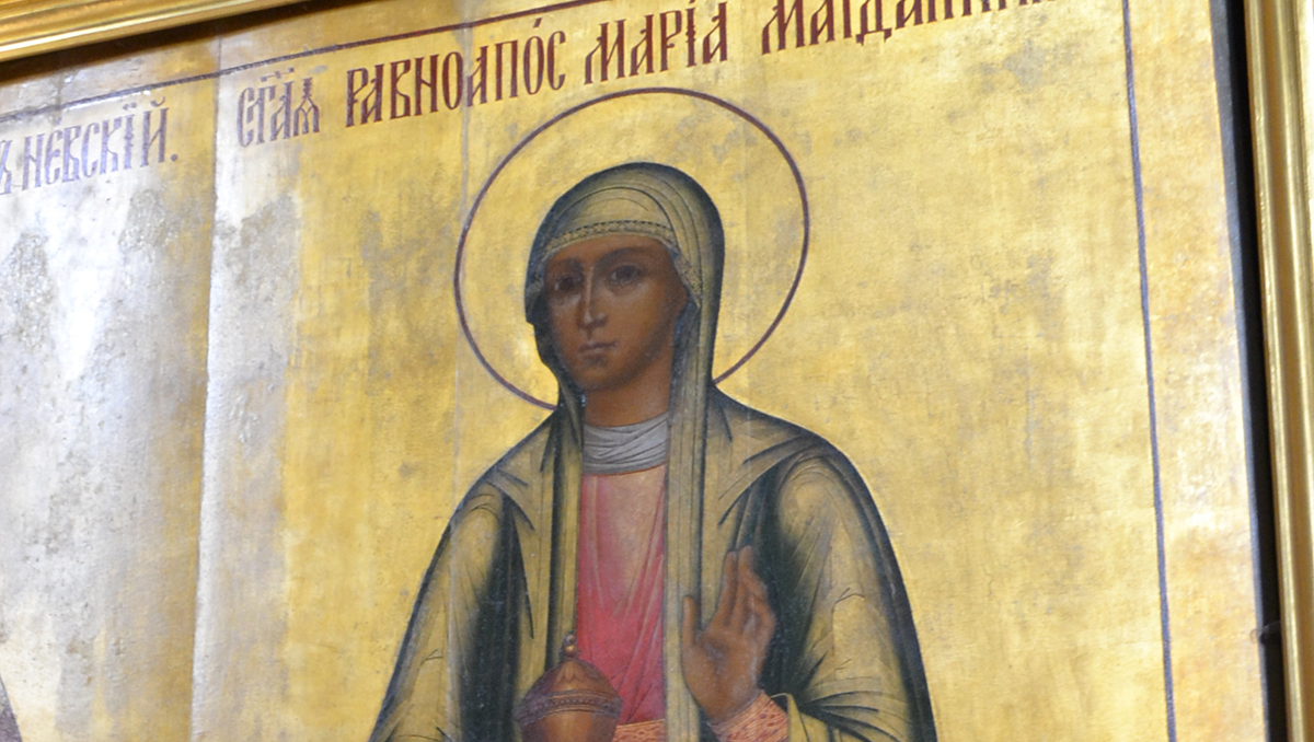 Святая равноапостольная Мария Магдалина, фрагмент иконы Успенского собора Свято-Троицкой Сергиевой Лавры.