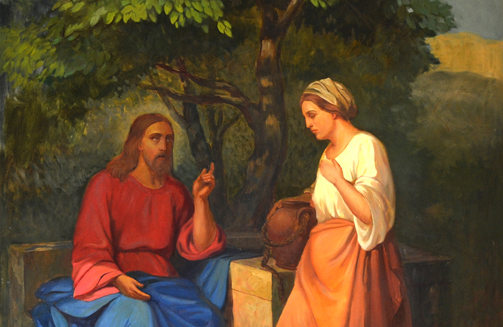 Христос и самарянка, фреска храма великомученицы Екатерины на Всполье, Москва.