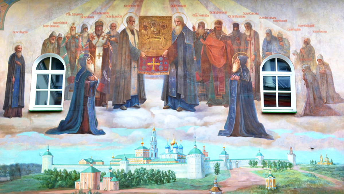 Ученики прп. Сергия, фреска Красной башни Свято-Троицкой Сергиевой Лавры.