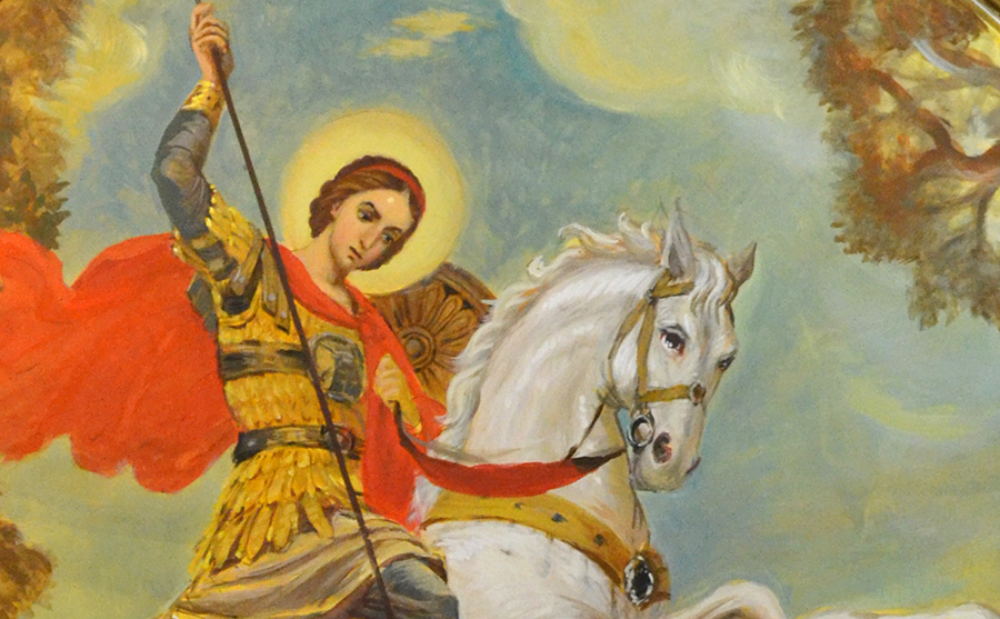 Святой великомученик Георгий Победоносец, фреска собора святого благоверного князя Александра Невского в Симферополе.