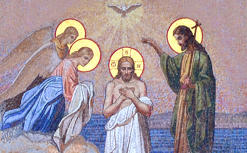 Крещение Господне, мозаичная икона Богоявленского собора в Елохово, Москва.