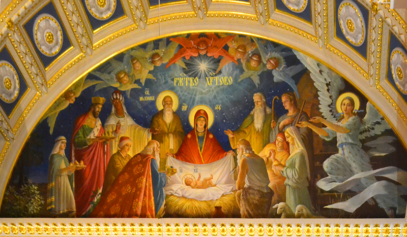 Рождество Христово, фреска собора святого благоверного князя Александра Невского, Симферополь.