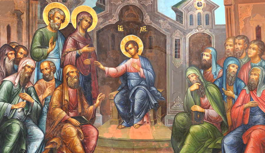 Отрок-Христос учит в храме, фреска храма вмч. Ирины в Покровском, Москва.