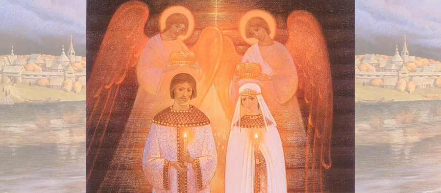 Святые благоверные князь Петр и княгиня Феврония Муромские, коллаж из рисунков Александра Простева.