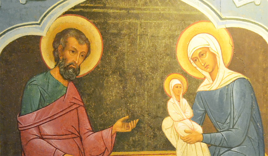 Пресвятая Богородица, праведные Иоаким и Анна, фреска Покровского собора, Москва.