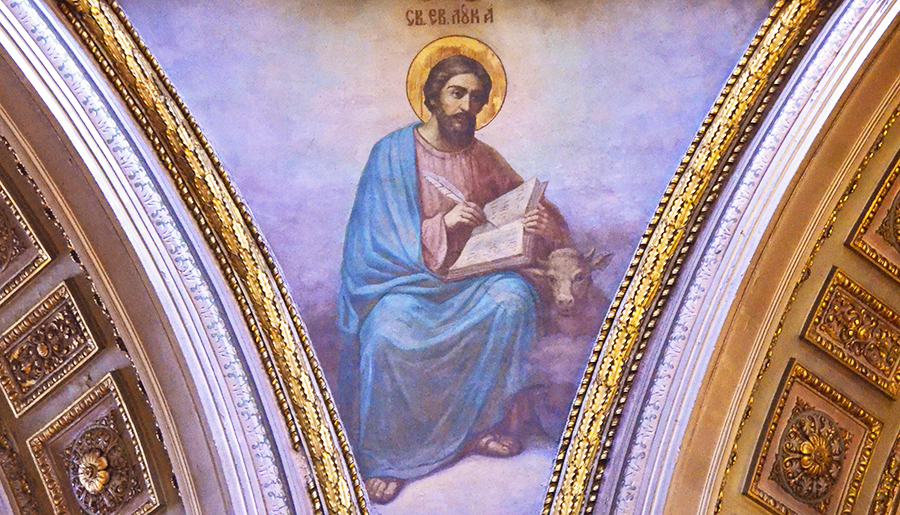 Апостол и евангелист Лука, фреска Богоявленского собора в Елохово, Москва.