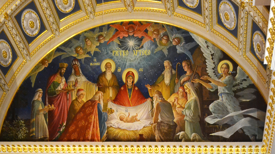 Рождество Христово, фреска собора святого благоверного князя Александра Невского, Симферополь.